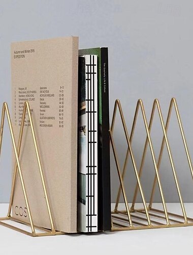  dreieckige Buchstütze aus Metall, Aktenhalter, Ständer, Zeitschriftenständer, Buch, Schallplattenhalter, Schreibtisch-Bücherregal, Buchständer