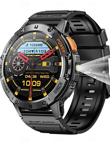  k65 smart watch 1,43 calowy ekran amoled bluetooth call latarka 530 mah outdoor men smart watch monitor zdrowia sportowego dla androida ios