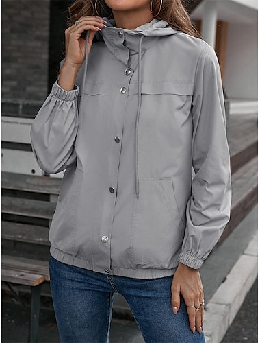  Γυναικεία Casual Jacket ΕΞΩΤΕΡΙΚΟΥ ΧΩΡΟΥ Φερμουάρ Συμπαγές Χρώμα Αδιάβροχη Μοντέρνα Κανονικό Εξωτερικά ενδύματα Μακρυμάνικο Φθινόπωρο Μαύρο Τ