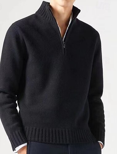  Bărbați Pulover pulover Pulover tricotat Pulover cu fermoar sfert Striat Tricotat Regulat Tricotat Culoare solidă Quarter Zip Modă De Bază Purtare Zilnică Dată Îmbrăcăminte Toamna iarna Roșu Vin Negru