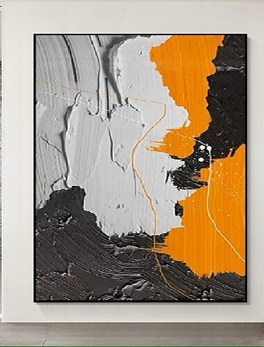  Peinture à l'huile 3D faite à la main beige wabi sabi peinture à l'huile art mural peint à la main noir beige peinture au couteau grande peinture à l'huile orange noire art mural peinture texturée