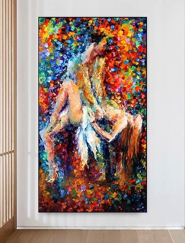  Pintura a óleo artesanal tela arte de parede decoração figura abstrata faca desenho colorido dança para decoração de casa pintura enrolada sem moldura não esticada
