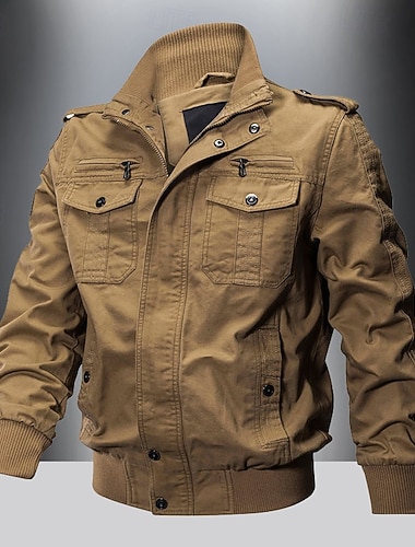  Herren Einsatzjacke übergangsjacke Ausgehen Tasche Ganzjahres Einfach Klassisch Revers Regulär Schwarz Khaki Armeegrün Jacken