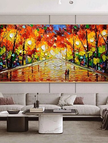  100% peint à la main 3d couteau à pattle forêt peinture à l'huile peint à la main street art forêt nordique abstrait décoratif amoureux automne peinture pour salon chambre décoration murale porche