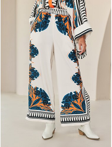  Pantalon décontracté en satin à jambes larges et amples pour les vacances, style bohème, pour tous les jours