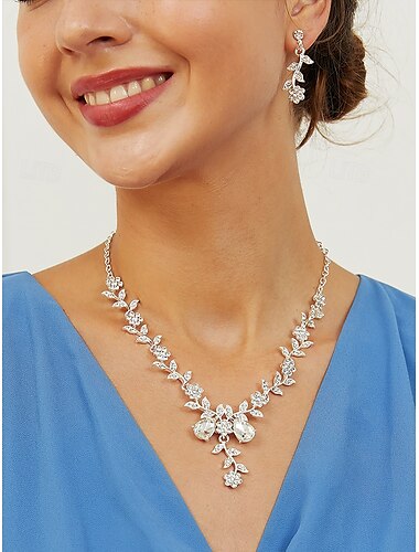  Elegante juego de collar y aretes de aleación y circonitas para mujer, perfecto para bodas y ocasiones especiales.