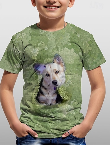  Pojkar 3D Grafisk Djur Hund T-shirt Kortärmad Sommar Vår Mode Grundläggande Barn 4-12 år Rund hals Utomhus Ledigt Dagligen Normal