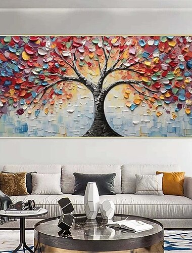  grande pintura a óleo artesanal 3d árvore dourada tela pintura a óleo artesanal outono natureza paisagem pintura artesanal arte de parede botânica faca pintura luxo leve para decoração de parede de