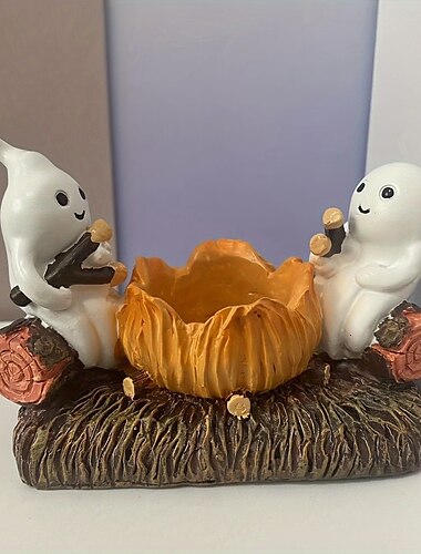  Pot de fleurs succulentes en résine pour feu de camp fantôme - Décoration d'Halloween avec deux fantômes mignons - Figurine en résine pour la décoration de la maison et du jardin