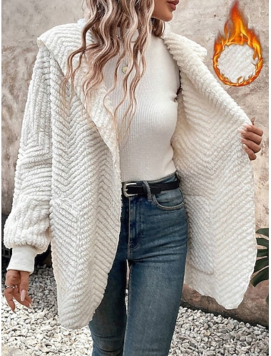  Per donna Giacca Casual Caldo Confortevole Regolabile Moda Tinta unica Casuale Quotidiano Aperto davanti Regolare Collo ripiegato Vestibilità regolare Manica Lunga Capispalla Bianco Autunno Inverno