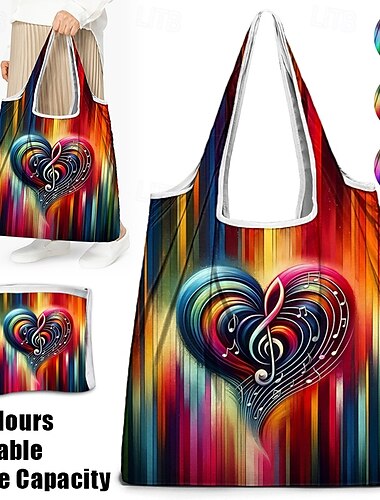  sac fourre-tout pliable imprimé note de musique colorée - sac réutilisable artistique et écologique pour le shopping et l'utilisation quotidienne
