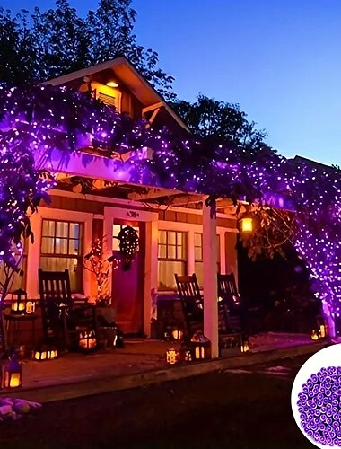  solarbetriebene bunte Lichterkette 12 m mit 100 LEDs 8 Beleuchtungsmodi wasserdichte Außendekoration für Halloween-Gartenpartys Feiertage Solar-Lichterkette für Innen- und Außendekoration 1/2 Stück