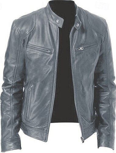  Herren Kunstlederjacke übergangsjacke Bikerjacke Rote Lederjacke Urlaub Täglich Winddicht Warm Tasche Herbst Winter Einfach Mode Klassisch Stehkragen Regulär Kunstleder Silber Schwarz Weiß Wein