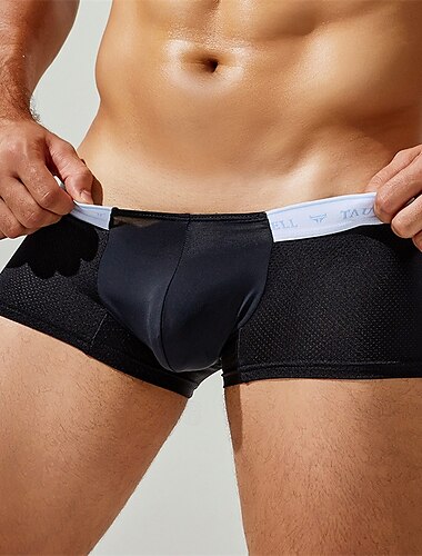  Homens 1 pc Cueca Boxer Boxers Fibra Sintética Respirável Macio Confortável Bloco de cor Letra Cintura Média Preto Branco