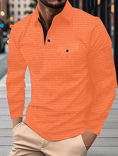 Homens Camisas Polo Waffle Camisa de golfe Trabalho Casual Lapela Manga Longa Básico Moderno Tecido Textura Botões Primavera & Outono Normal Preto Branco Azul Marinha Cinza Escuro Laranja Cinzento   Homens Camisas Polo Waffle Camisa de golfe Trabalho Casual Lapela Manga Longa Básico Moderno Tecido Textura Botões Primavera & Outono Normal Preto Branco Azul Marinha Cinza Escuro Laranja Cinzento