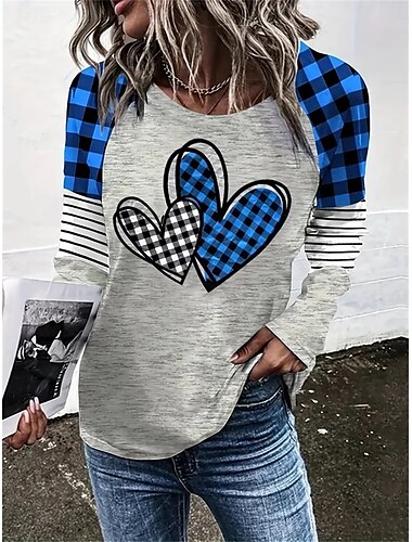 Valentin Damen Herz T-Shirt Lässig Druck Langarm Lange Tops Rundhals Täglich Gelb Rot Blau Frühling  Herbst