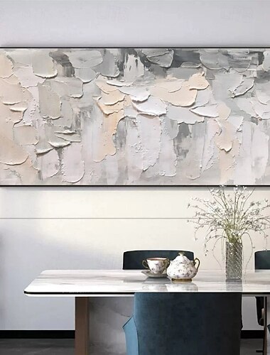  3D-Blumenölgemälde, handgemalt, dickes Strukturölgemälde, beige-weißes Gemälde auf Leinwand, abstraktes strukturiertes Ölgemälde für Wandkunst, Gemälde für Wohnzimmer
