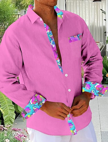  Herren Blumen Tropische Blumen Strandhemd Hawaiihemd Sommerhemd Knopfhemd Langarm Hemd Hemden mit Kragen Hawaiianisch Urlaub Täglich Weiß Gelb Blau S M L