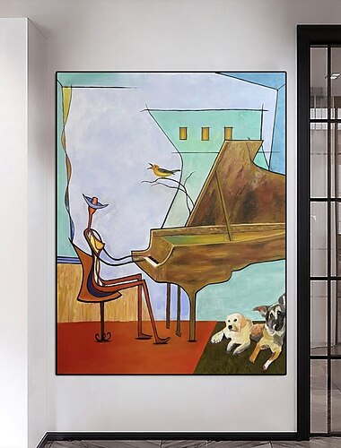  handgefertigtes abstraktes Klavier-Ölgemälde, großes Musikzimmer-Kunstgemälde, modernes Ölgemälde einer abstrakten Figur – Haustierporträt, Hundeporträt, Ölgemälde für Wohnzimmer, Schlafzimmer,