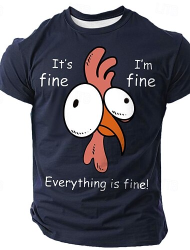  Herrars grafiska T-shirt Rolig 'Allt är okej' Stressad kyckling meme kortärmad T-shirt