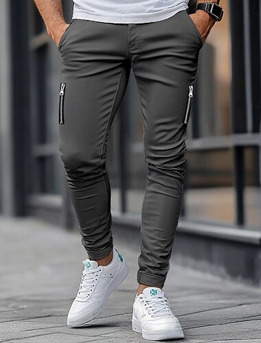  Herren Hose Hosen Chinesisch Chino Sommerhosen Freizeithose Zip Glatt Komfort Atmungsaktiv In voller Länge Casual Täglich Festtage Modisch Basic Schwarz Khaki Mikro-elastisch