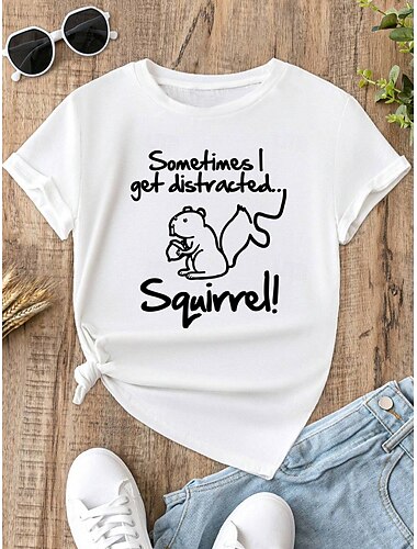  Damen T Shirt Tier Buchstabe Modern Brautkleider schlicht Kurzarm Rundhalsausschnitt Normale Oberteile Täglich Bedruckt Schwarz Weiß Dunkelgray Sommer Bite Me