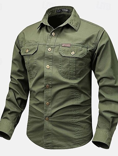  Homme Chemise Chemises de travail Chemises travail Chemise boutonnée Chemise cargo Noir Blanche Rouge Kaki Vert Véronèse manche longue Plein Revers Vacances Casual Quotidien Poche avant Vêtement Tenue