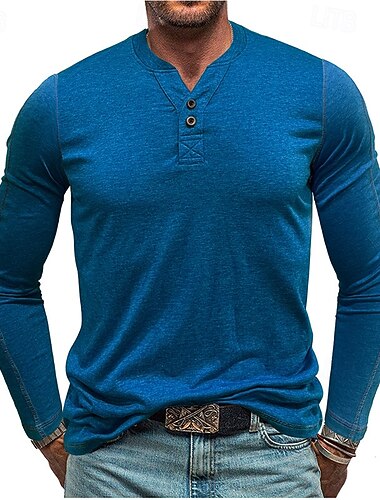  Herre T-skjorte med knapp T skjorte Henly-skjorte T-skjorter Langermet Henley Vår & Vinter عادي Mote Designer Grunnleggende Feriereise Gate Ut på byen Sjø blå Vin Blå Topp T-skjorte for menn