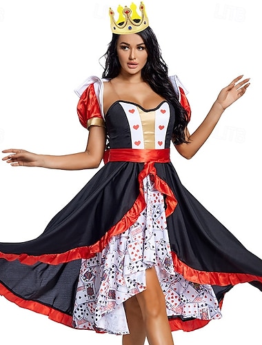  Alice in Wonderland Sprookje Hartenkoningin De rode koningin Venijn Jurken Cosplay Film cosplay for Dames Volwassenen Carnaval Maskerade Prestatie Feest / Uitgaan