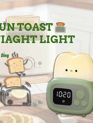  Toast klokke timer lampe søt LED brød nattlys med USB dimbar bordklokke alarm barn mykt lys