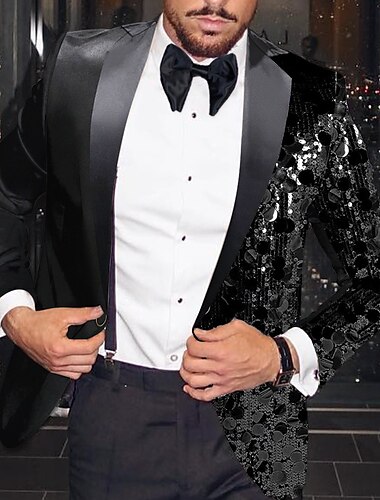  Herren Blazer-Jacke Smoking Party Glanz Disko Punkt Blazer Schwarz Silber Gelb Reguläre Passform Einreiher - 1 Knopf