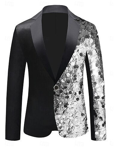  Voor heren Blazerjack Smoking Feest Glitter Schijf Stip Blazer Zwart Zilver Goud Getailleerd Single Breasted een knoops