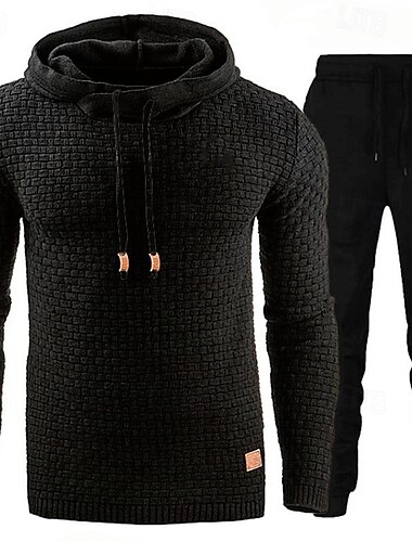 Herren Hoodie Sweatshirt Kapuze Trainingsanzug Jogginganzug Aprikose Schwarz Weiß Armeegrün Rote Mit Kapuze Glatt 2 teilig Sport & Natur Täglich Festtage Strassenmode Basic Brautkleider schlicht