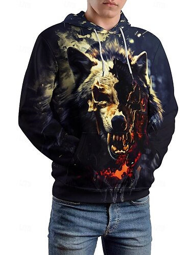  Herren Modisch 3D-Druck Hoodie Sweatshirt Kapuze Urlaub Strassenmode Hoodies Schwarz Langarm Mit Kapuze Print Winter Frühling & Herbst Designer Kapuzenpullover