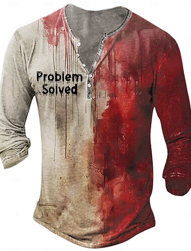  Blutflecken Designer Retro Vintage Herren 3D-Druck T Shirt Henley Shirt Strasse Casual Halloween T-Shirt Rote Langarm Henley Hemd Sommer Frühling Herbst Bekleidung S M L XL XXL XXXL