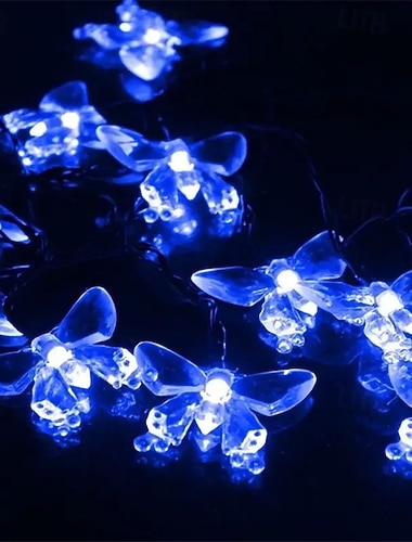  Sol sommerfugl lysstreng 6,5m 30 LED dekorative hage eventyr lys utendørs vanntett Halloween bryllup fest patio dekorasjon