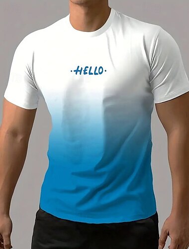  Herren T-Shirt Kurzarm Rundhalsausschnitt T-Shirt Muskel-T-Shirt Kurzarm-Shirt Außen Schnelltrocknend Trainieren Weich Schweißableitend Polyester Patchwork Blau Grün Fitnessstudio Klettern Camping
