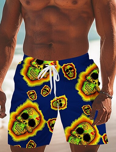  Herren Schädel Badehosen Badeshorts Boardshorts Mittlere Taille Mode Streetwear Designer Lässig Täglich Ferien Tasche Kordelzug Elastischer Bund Designer Bekleidung