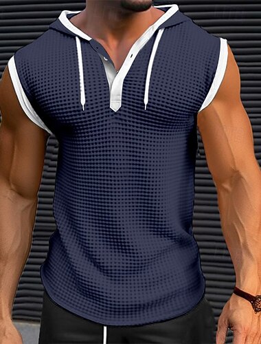  Voor heren Wafel Shirt Singlet Onderhemd Mouwloos shirt Mouwloos V-hals Zomer Effen Modieus Ontwerper Spier V-hals Buiten Sportschool Uitgaan Rood Donker Grijs Top T-shirt voor mannen