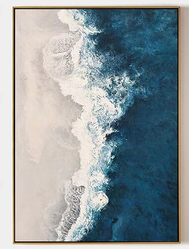  großes Gemälde mit blauen Wellen, handgemaltes schwarzes abstraktes Gemälde, handgemachtes blau-weißes Ölgemälde, Leinwandkunst, modernes Gemälde, großes Kunstwerk, abstraktes Leinwandgemälde,