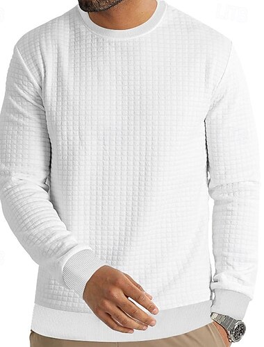  Homme Sweat-shirt Sweat-shirt gaufré Noir Blanche Vert Véronèse Kaki Gris foncé Col ras du cou Uni A côtes Texturé Texture tricotée Sport & Loisir Quotidien Fête Polyester Streetwear Basique