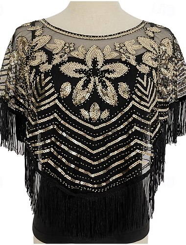  vintage glamour sjal - andas, paljettprydd, tofs-trimmad, elegant klaffstil med matchande kappa för kvinnors kvällskläder - tunn, kort, smockdesign, perfekt för formella tillfällen