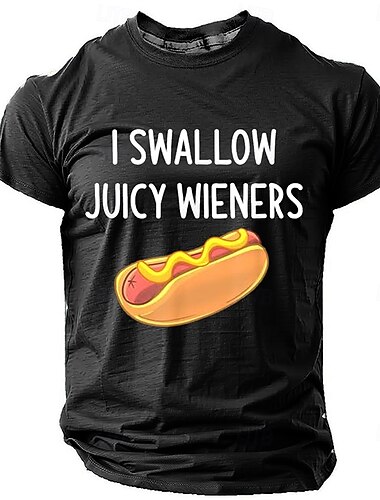  Camiseta Gráfica Engraçada Masculina 'Eu Engulo Salsichas Suculentas' Humor de Trote Canino