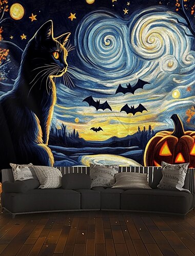  Cats Hanging Tapestry Farmhouse Pumpkin Wall Art Large Tapestry Mural Decor Photograph Backdrop Blanket Curtain Home Bedroom Living Room