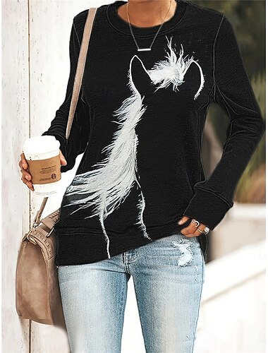  Jersey de mujer de mezcla de algodón con estampado animal callejero informal cuello redondo manga larga microelástico invierno primavera&amp;Tejido suave, transpirable y cómodo para el otoño.