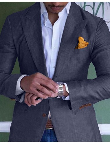  Blazer de lino para hombre chaqueta deportiva moda casual de verano de colores sólidos azul púrpura verde ajuste entallado de un solo botón y dos botones