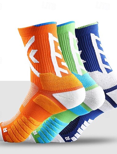  3 Paare Herren Wandersocken Crew-Socken Atmungsaktiv Weich Elastisch Bequem Außen Patchwork Nylon Blau + Weiß + Schwarz Orange+Grün+Blau Blau+Orange+Weiß für Jagd Radfahren / Fahrrad Camping