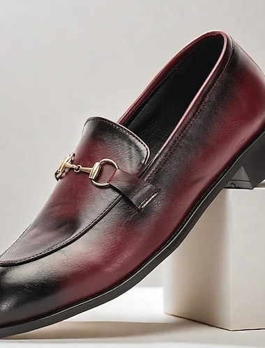  Herenloafers van bordeauxrood gradiëntleer met metalen details - elegante en comfortabele formele schoenen voor zakelijke en speciale gelegenheden
