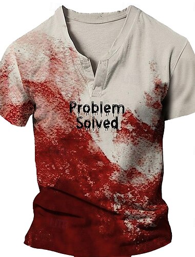  Blutflecken Urlaub Modisch Ethnisch Herren 3D-Druck T Shirt Casual Halloween T-Shirt Khaki Kurzarm Henley Hemd Sommer Frühling Bekleidung S M L XL 2XL 3XL