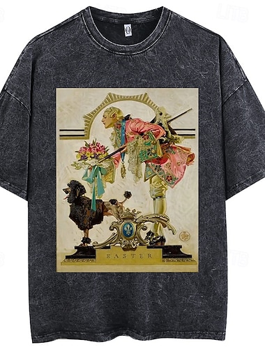  Vintage-Illustration T-Shirt-Ärmel Übergroßes Acid Washed T-Shirt Bedruckt Grafik Für Paar Herren Damen Erwachsene Säurewäsche Casual